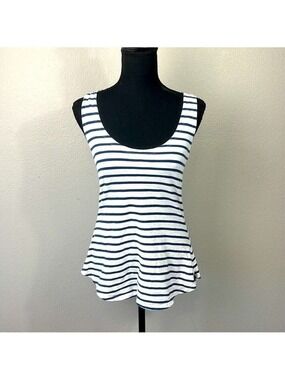 Eileen Fisher Scoop Neck Stripe Tank Sleeveless Tee Shirt Blue/White Nautical L